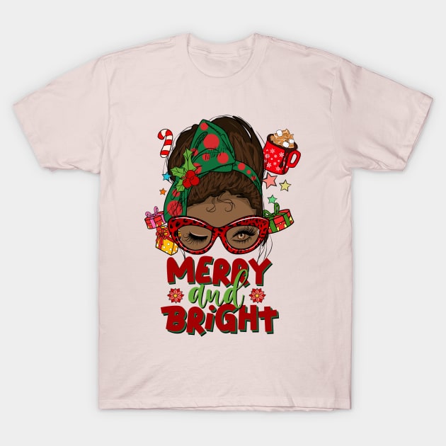 Merry and Bright, Black Girl Christmas Magic T-Shirt by UrbanLifeApparel